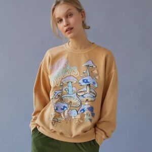 Urban Outfitters Poject Social Tan Sweater with Blue Mushroom Design